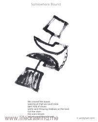 Somewhere Bound by Andy Tait Drawing of ships with poem
